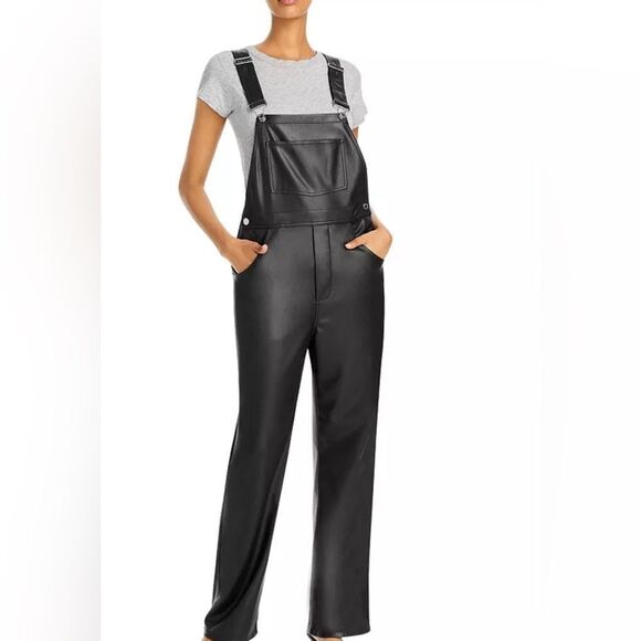 NEW WeWoreWhat Black Basic Faux Leather Overalls Size Small